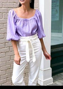 Lilac Puff Sleeve Square Neck Top