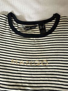 Mango Striped Cropped Tee with Gold Embroidery