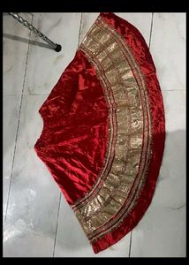 Red Velvet Skirt with Gold Embellishments