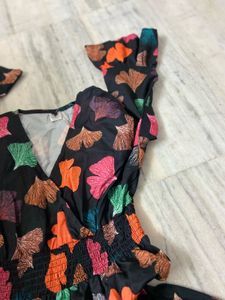 Boho Leaf Print Tiered Midi Dress