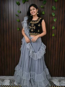 Stunning Grey Ruffle Lehenga Choli
