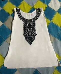 Elegant White Kurta with Black Embroidery