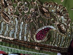 Olive Green Embroidered Saree