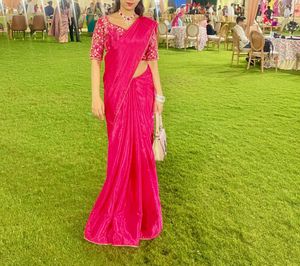 Vibrant Pink Silk Saree with Embroidered Blouse