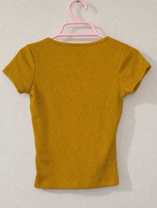 Ribbed Mustard Yellow Square Neck Top