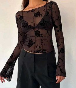 Sheer Floral Bell Sleeve Top