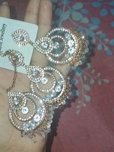 Stunning Rose Gold Jhumka Earrings with Maangtika