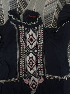 Boho Embroidered Navy Blue Tunic Top