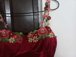 Red Satin Trim Dress