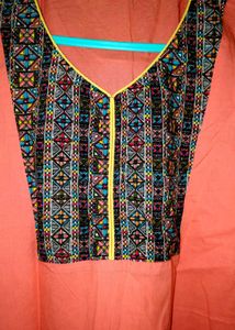 lifestyle Vibrant Coral Kurta with Intricate Embro
