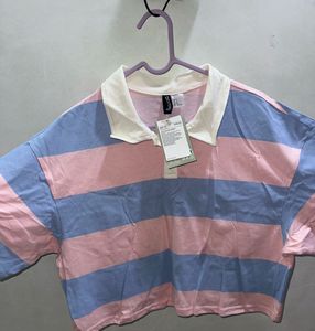 H&amp;M Striped Crop Polo T-Shirt