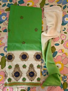 Green & White Embroidered Kurta Set