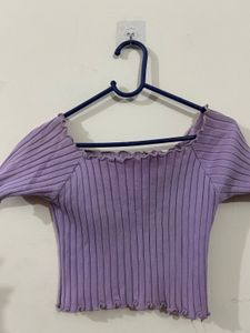 Lavender Ribbed Off-Shoulder Top