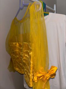 Net Sleeve Yellow Blouse Top