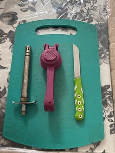 Combo Of 4 items(Chopping Board+gas Lighter+knife+