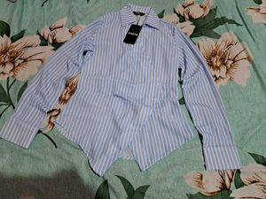 Shein Striped Button-Down handkerchief Blue Shirt