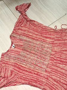 Red Striped Embroidered Kurta 30 to 36