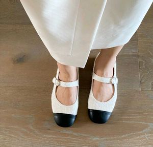 Chic Tweed Mary Janes with Black Cap Toe
