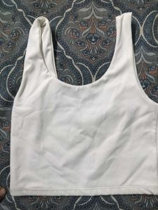 White Ribbed Cropped Tank Top