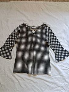 Chic Black and White Gingham Bell Sleeve Top