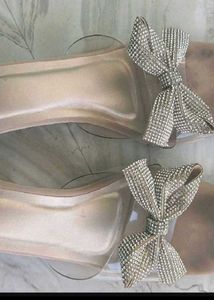 Sparkling Bow Clear Block Heels