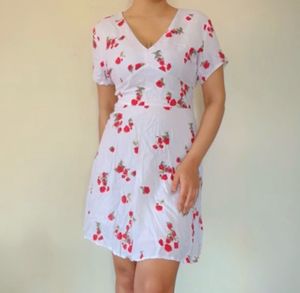 White Floral Printed Flare Mini Dress