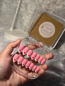 Press On Nails French Tip Heart Design