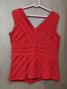 Stunning Red Ruched V-Neck Top
