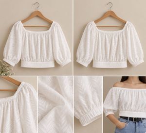 Tokyo Talkies White Textured Crop Top