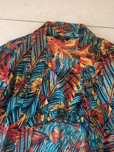 Tropical Print Ruffle Crop Top with Shorts and Jac