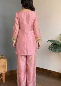 Pink Mirror Work Kurta with Palazzo Pants