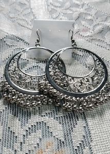 Silver Jhumka Hoop Earrings