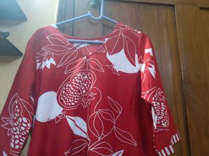 Red Pomegranate Print Kurta