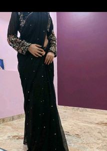 Elegant Black Embroidered Saree