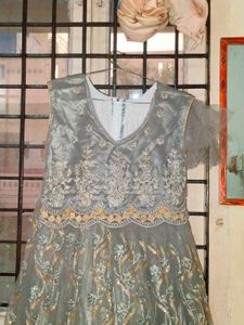 Elegant Grey Embroidered Gown (never used)