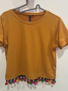 Mustard Yellow Tassel Trim Top