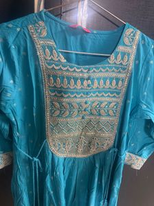 Beautiful Teal Kurta with Gold Embroidery