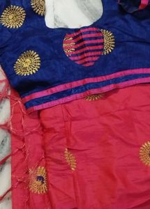 Pink &amp; Navy Saree with Blouse