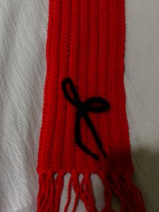 Red Knitted Scarf with Cute Design