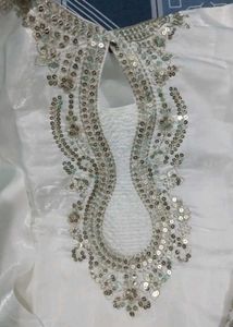 White Silk Kurta Set with Pink Embroidery