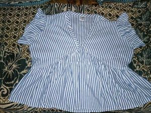 Blue &amp; White Striped Peplum Top