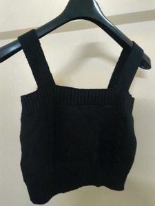 Black Knit Spaghetti Strap Crop Top