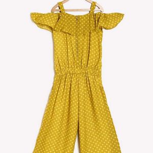 Yellow Polka Dot Cold Shoulder Jumpsuit