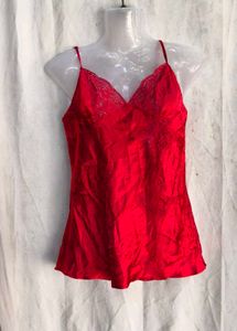 I. Lace Trim Red Cami Top