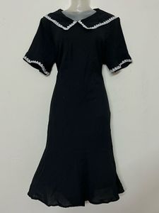 korean plus size Black Dress with Peter Pan Collar