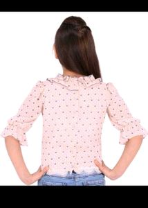 Sheer Heart Print Blouse with Ruffles