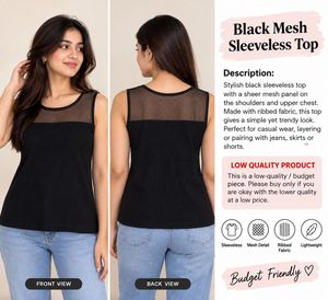 Sheer Neckline Ribbed Sleeveless Top