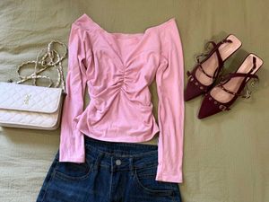 Chic Pink Ruched Long Sleeve Top