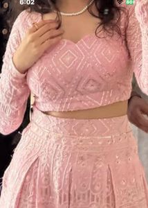 Elegant Pink Chikankari Lehenga Set