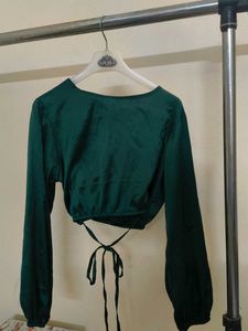 Emerald Green Satin Crop Top